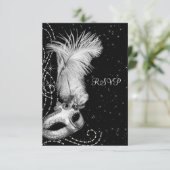 Elegant zwart wit Masquerade Party RSVP Kaartje (Staand voorkant)