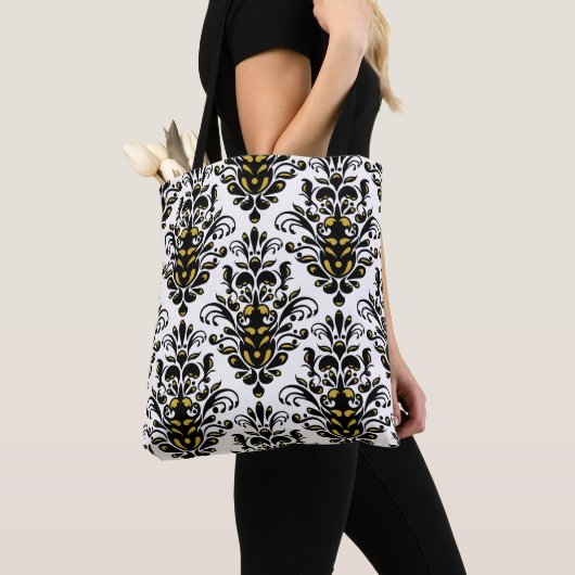 Elegant zwart-wit met aanraking van gouddemper tote bag (Dichtbij)