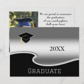 Elegant zwart-wit met foto Afstuderen Aankondiging (Voorkant / Achterkant)