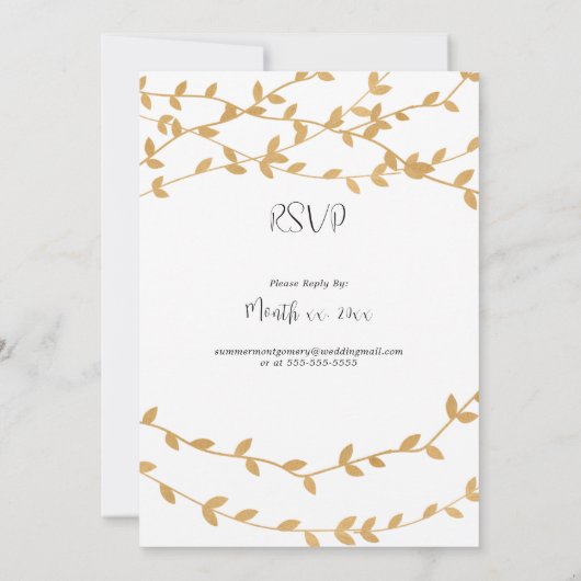 Elegant zwart-wit met gouden bladeren bruiloft kaart (Achterkant)