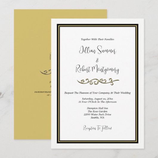 Elegant zwart-wit, met gouden bruiloft kaart (Voorkant / Achterkant)