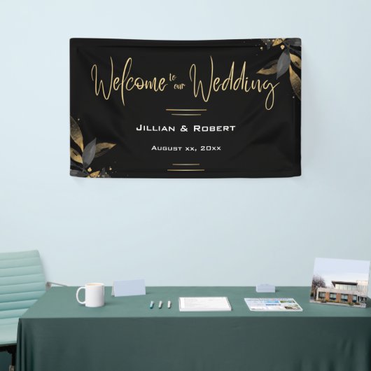 Elegant zwart-wit, met gouden bruiloft spandoek (Beurs)