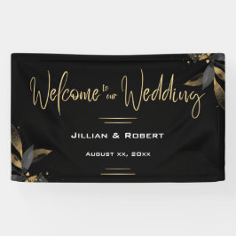 Elegant zwart-wit, met gouden bruiloft spandoek