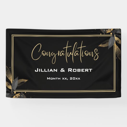 Elegant zwart-wit, met gouden weddenschappen spandoek (Horizontaal)