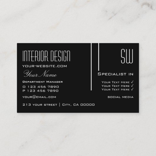 Elegant zwart-wit met Initialen Professional Visitekaartje (Achterkant)