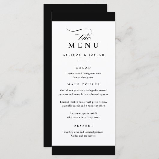 Elegant zwart-wit met zilveren accent menu (Voorkant / Achterkant)