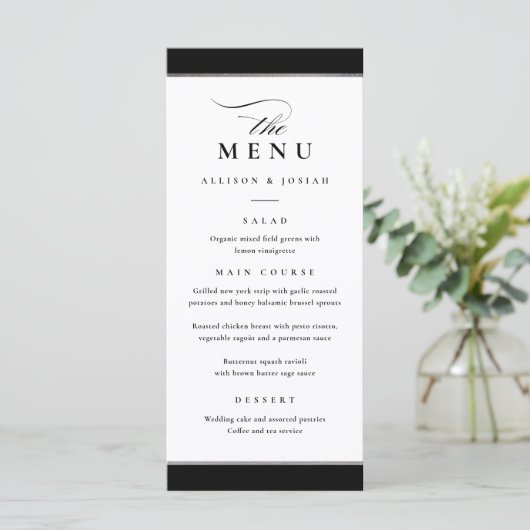 Elegant zwart-wit met zilveren accent menu (Staand voorkant)