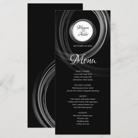 Elegant zwart-wit met zilveren ring menu (Voorkant / Achterkant)