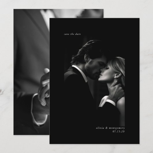 Elegant Zwart Wit Minimale Foto Bewaar de Datum Kaart (Voorkant / Achterkant)