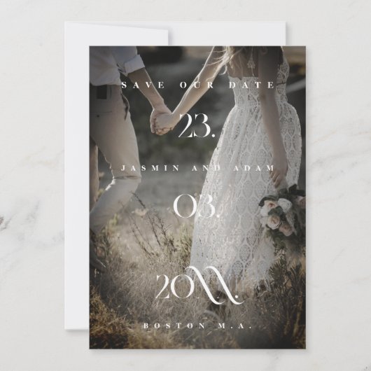 Elegant zwart wit minimale foto bruiloft save the date (Voorkant)