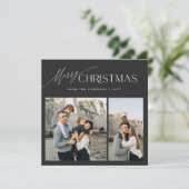 Elegant zwart wit minimalistisch 3 foto kerst feestdagenkaart (Staand voorkant)