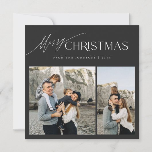 Elegant zwart wit minimalistisch 3 foto kerst feestdagenkaart (Voorkant)