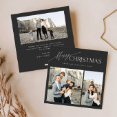Elegant zwart wit minimalistisch 3 foto kerst feestdagenkaart