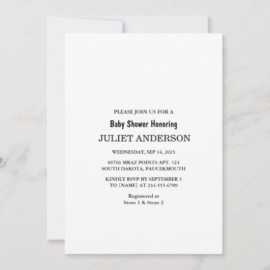 Elegant zwart-wit minimalistisch Baby shower Kaart (Voorkant)