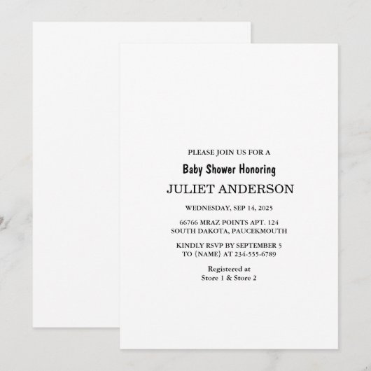 Elegant zwart-wit minimalistisch Baby shower Kaart (Voorkant / Achterkant)