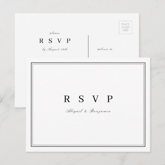 Elegant zwart-wit minimalistisch huwelijk RSVP Uitnodiging Briefkaart (Voorkant / Achterkant)
