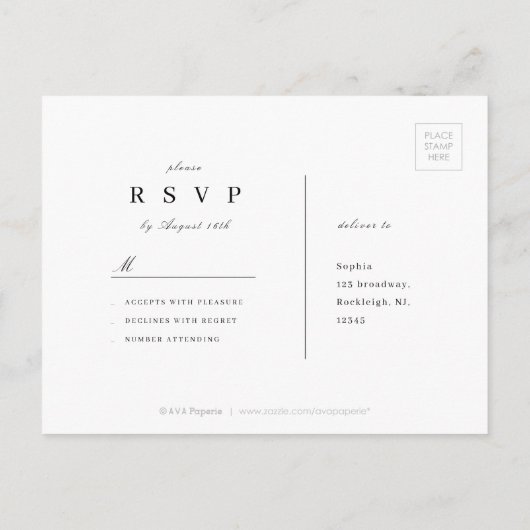 Elegant zwart-wit minimalistisch huwelijk RSVP Uitnodiging Briefkaart (Achterkant)
