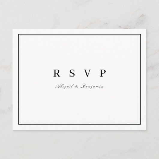 Elegant zwart-wit minimalistisch huwelijk RSVP Uitnodiging Briefkaart (Voorkant)