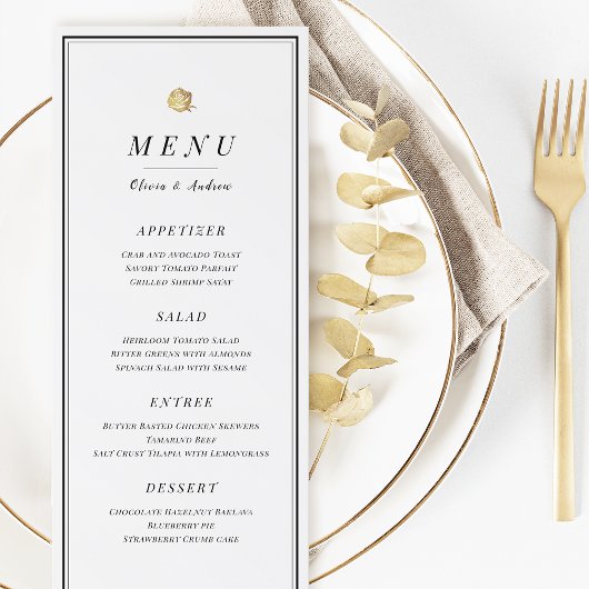 Elegant zwart-wit minimalistisch huwelijksmenu menu