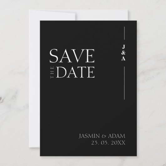 Elegant Zwart Wit Minimalistisch Monogram Bruiloft Save The Date (Voorkant)