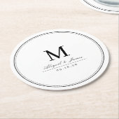 Elegant zwart-wit minimalistisch monogram ronde kartonnen onderzetter (Gebogen)