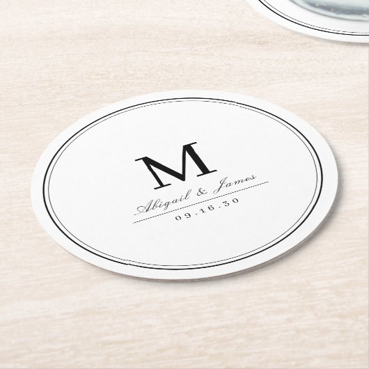 Elegant zwart-wit minimalistisch monogram ronde kartonnen onderzetter (Gebogen)