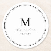 Elegant zwart-wit minimalistisch monogram ronde kartonnen onderzetter (Voorkant)