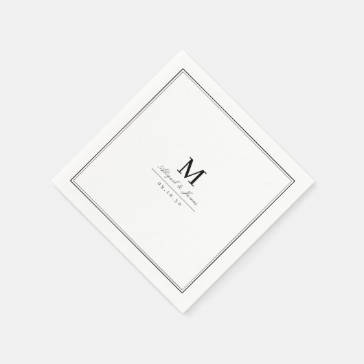 Elegant zwart-wit minimalistisch monogram servet (Hoek)
