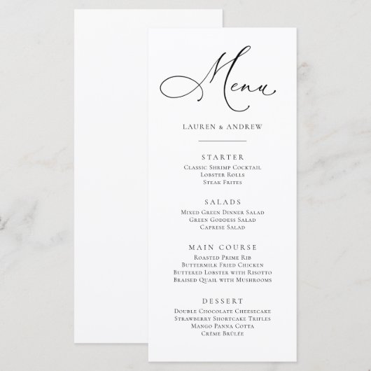 Elegant zwart-wit minimalistisch platte menu (Voorkant / Achterkant)