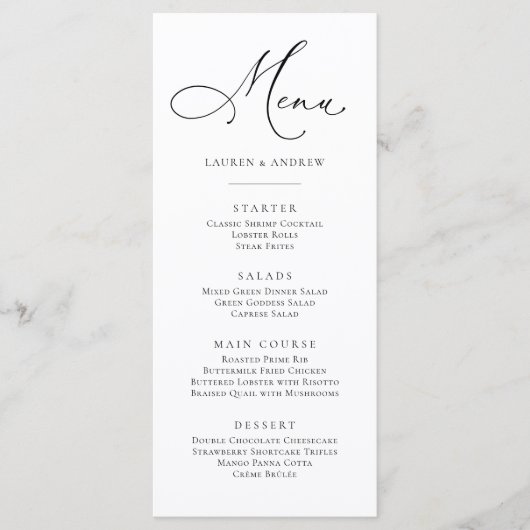 Elegant zwart-wit minimalistisch platte menu (Voorkant)