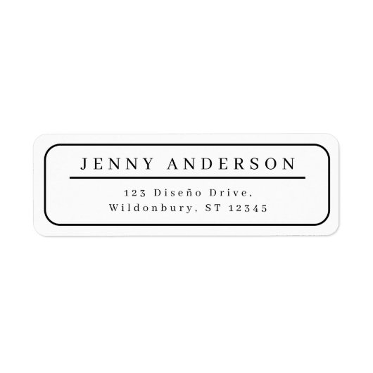 Elegant zwart-wit minimalistisch retouradres etiket (Voorkant)