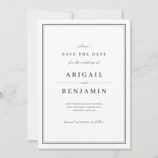 Elegant zwart-wit minimalistisch sparen de datum save the date (Voorkant)