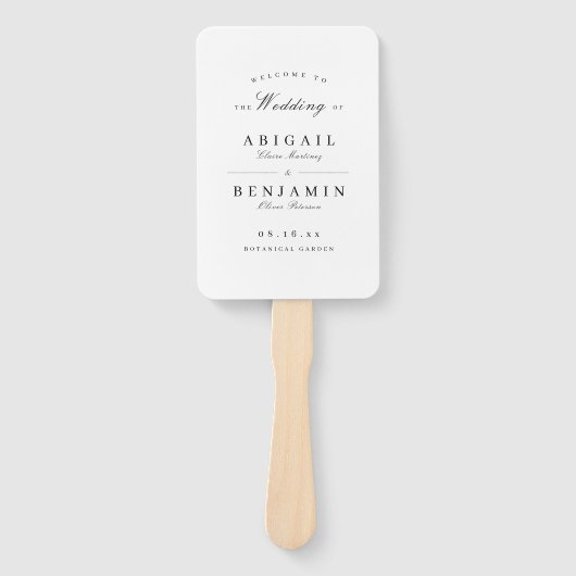Elegant zwart-wit minimalistisch trouwprogramma handwaaier (Voorkant)