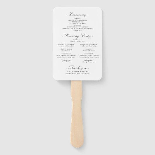 Elegant zwart-wit minimalistisch trouwprogramma handwaaier (Achterkant)