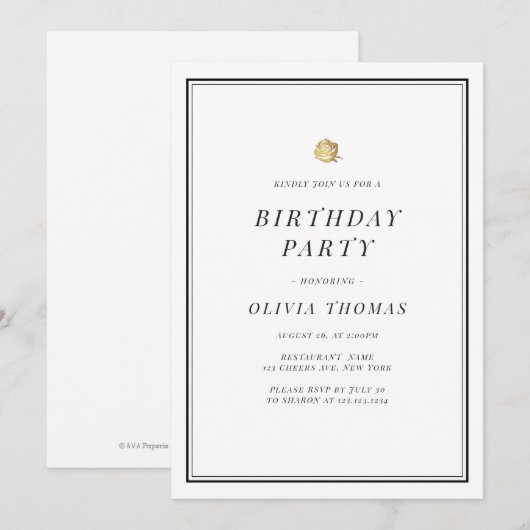 Elegant zwart-wit minimalistisch Verjaardagsfeest Kaart (Voorkant / Achterkant)