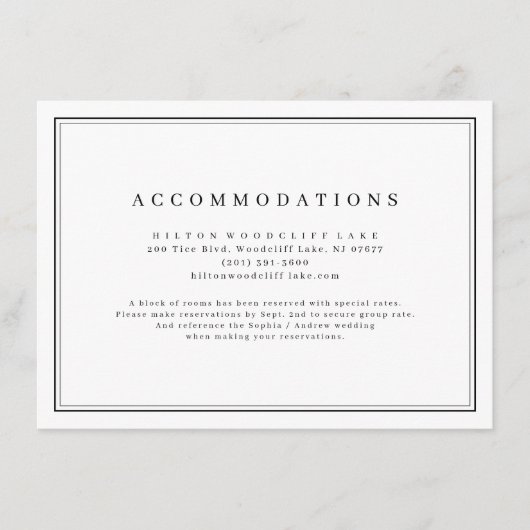 Elegant zwart-wit-minimalistische accommodatie informatiekaartje (Voorkant)