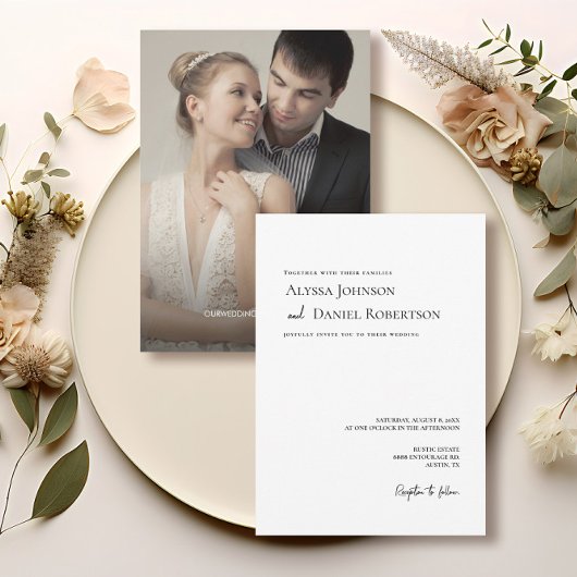 Elegant zwart wit minimalistische foto bruiloft kaart