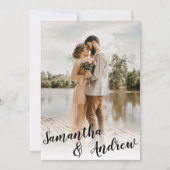 Elegant zwart-wit minimalistische fotobruiloft kaart (Voorkant)