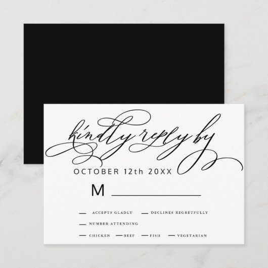 Elegant zwart wit minimalistische kalligrafie brui RSVP kaartje (Voorkant / Achterkant)