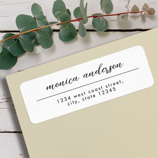 Elegant zwart wit minimalistische scriptnaam etiket