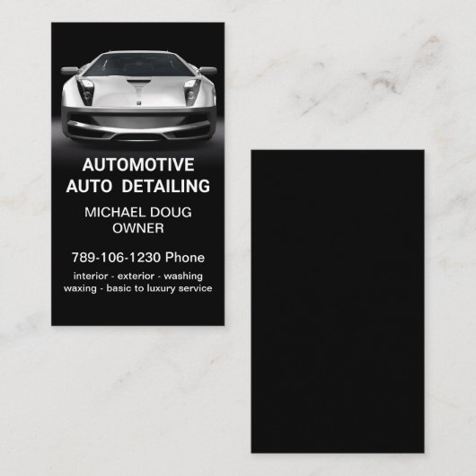Elegant Zwart Wit Mobiel Auto Wash Detail Visitekaartje (Voorkant / Achterkant)