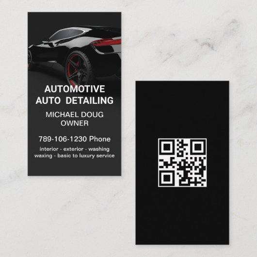 Elegant Zwart Wit Mobiel Auto Wassen QR Code Visitekaartje (Voorkant / Achterkant)