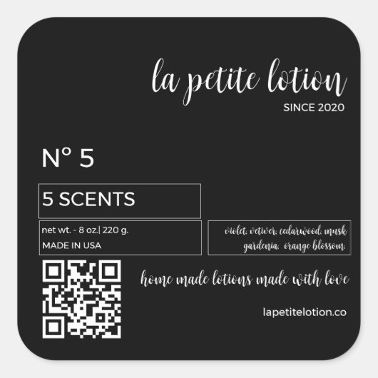 Elegant Zwart & Wit Modern Cosmetisch Flessenetike Vierkante Sticker (Voorkant)