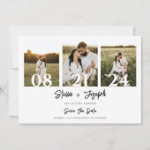 Elegant Zwart & Wit Modern Drie foto's Bruiloft Save The Date (Voorkant)
