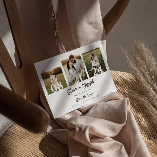 Elegant Zwart & Wit Modern Drie foto's Bruiloft Save The Date