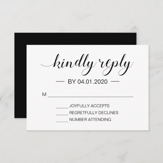 Elegant Zwart-Wit Modern Minimalistisch RSVP (Voorkant / Achterkant)