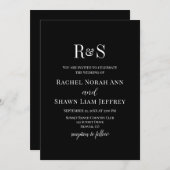 Elegant zwart-wit modern monogram trouwfeest kaart (Voorkant / Achterkant)