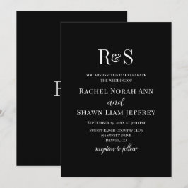 Elegant zwart-wit modern monogram trouwfeest kaart