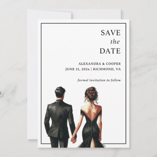 Elegant Zwart-wit Modern Save the Date Kaart (Voorkant)