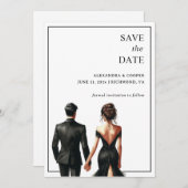 Elegant Zwart-wit Modern Save the Date Kaart (Voorkant / Achterkant)